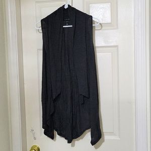 Grey unisex stretch jersey knit long duster cardigan vest/asymmetric high low sl